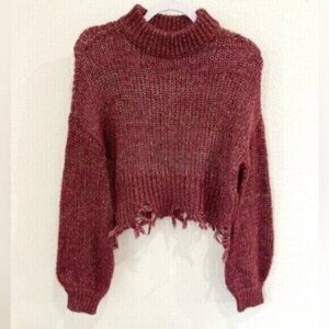 Lovers+Friends Puff Sleeve Distressed Sweater Feminine Soft Cozy Lounge